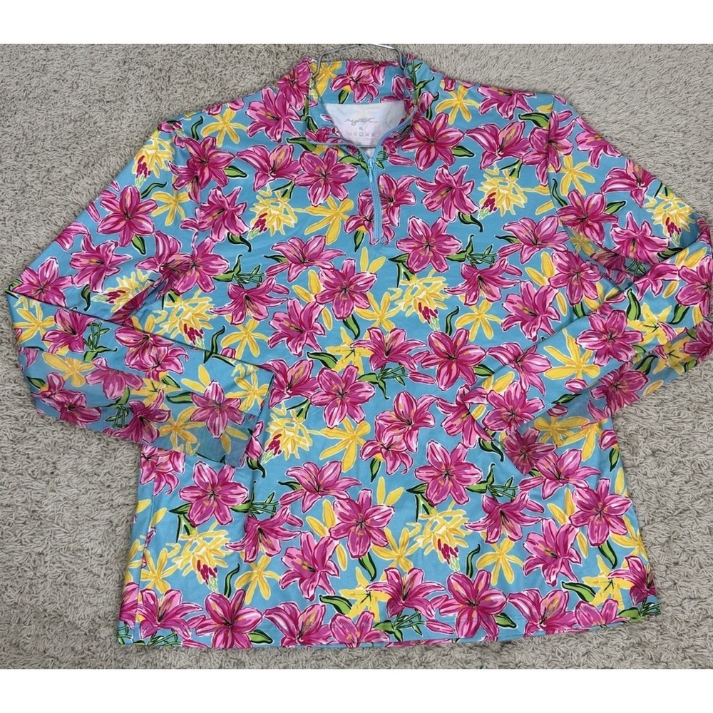 GOTTEX 1/4 Zip Tropical Floral Long Sleeve Sun Shirt Golf Tennis Womens XL Beach - Picture 7 of 11